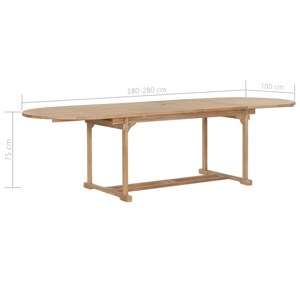vidaXL Trädgårdsbord utdragbart 180-280x100x75 cm massiv teak oval