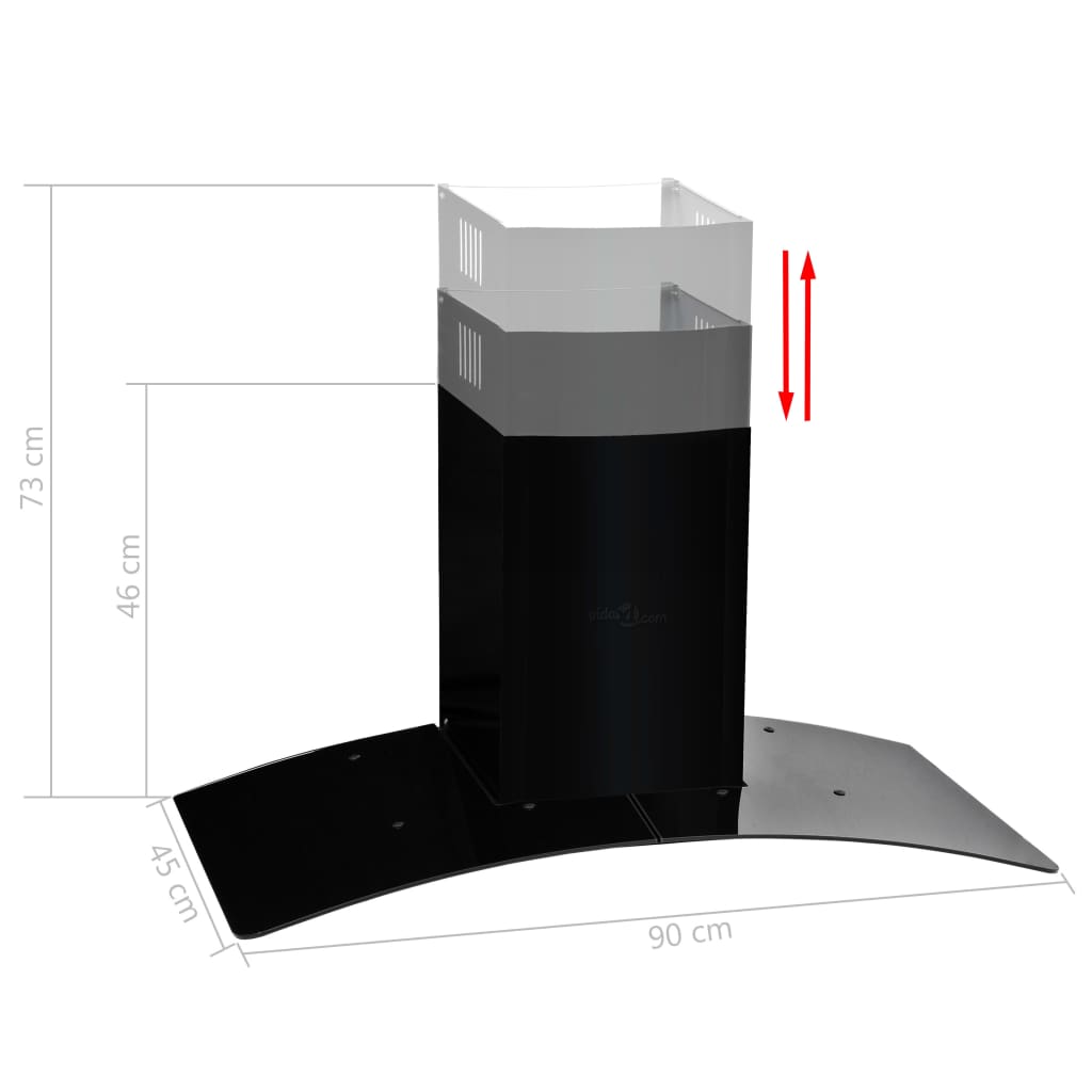 vidaXL Väggmonterad köksfläkt rostfritt stål 756 m³/h 90 cm svart