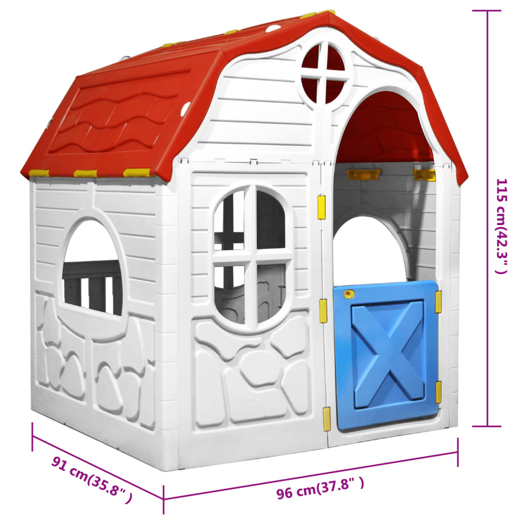 vidaXL Hopfällbar lekstuga med fungerande dörr och fönster