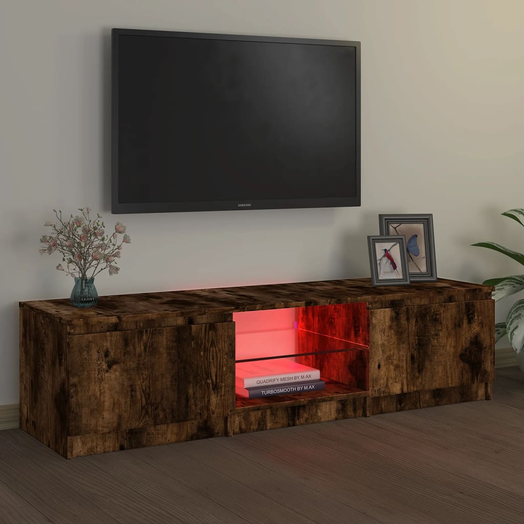 vidaXL TV-bänk med LED-belysning rökfärgad ek 140x40x35,5 cm