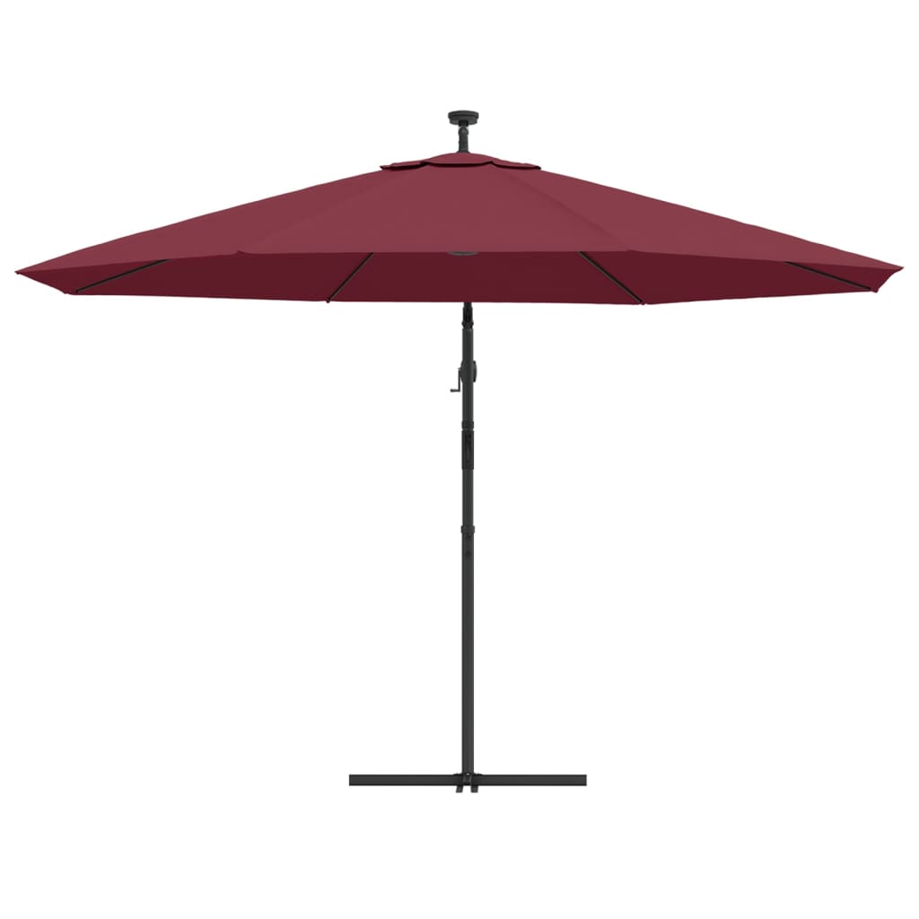 vidaXL Frihängande parasoll med LED vinröd 350 cm