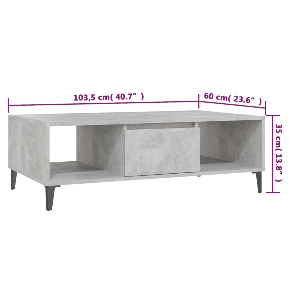 vidaXL Soffbord betonggrå 103,5x60x35 cm spånskiva
