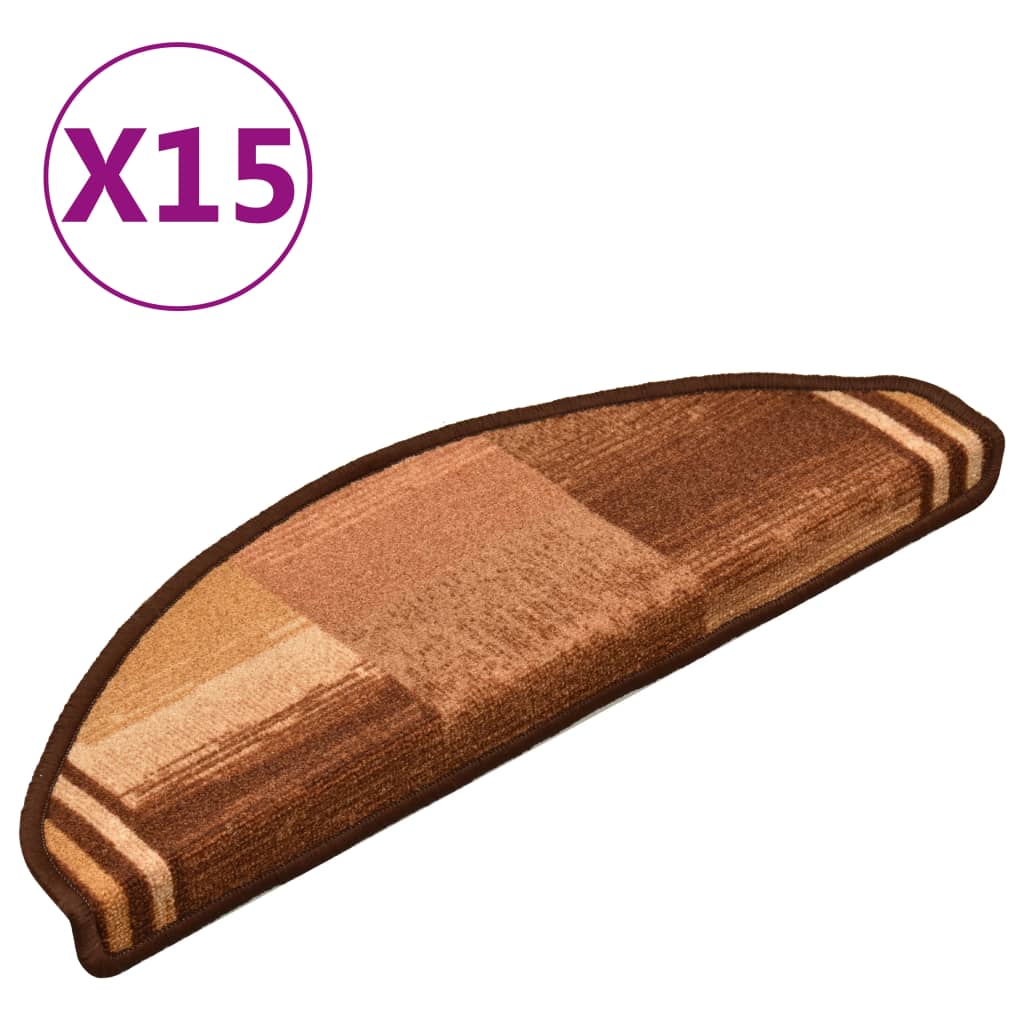 vidaXL Trappstegsmattor självhäftande 15 st brun 65x21x4 cm