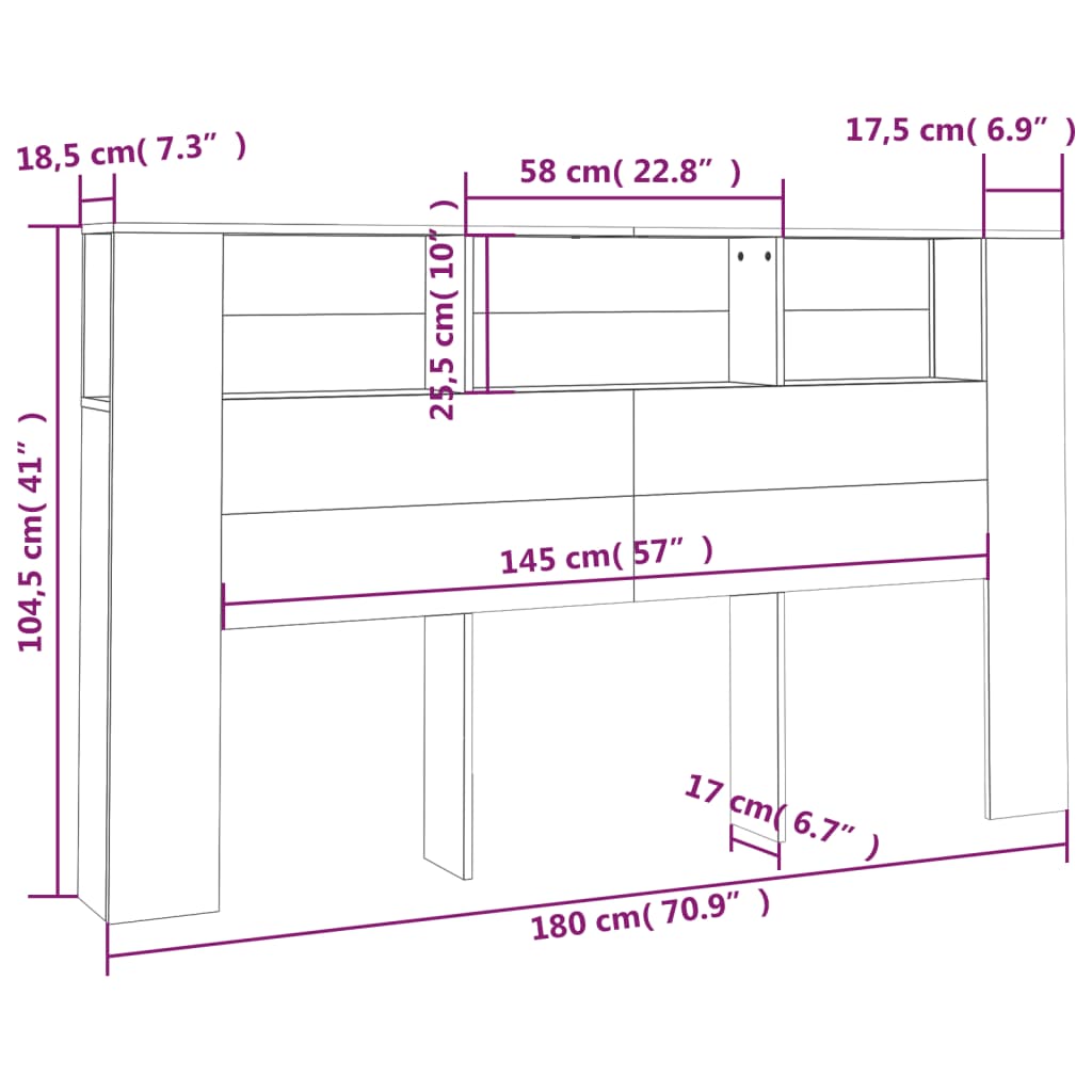 vidaXL Sänggavel med förvaring betonggrå 180x18,5x104,5 cm