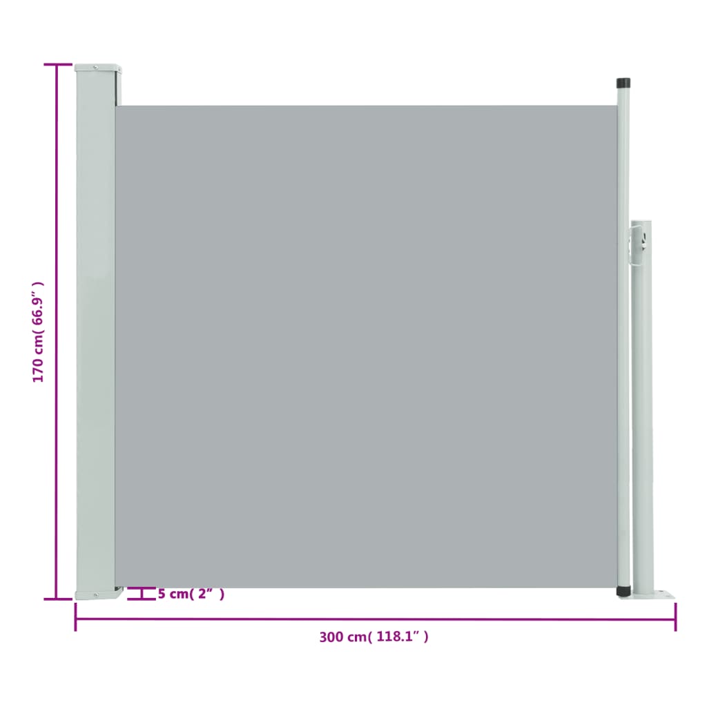 vidaXL Infällbar sidomarkis 170x300 cm grå