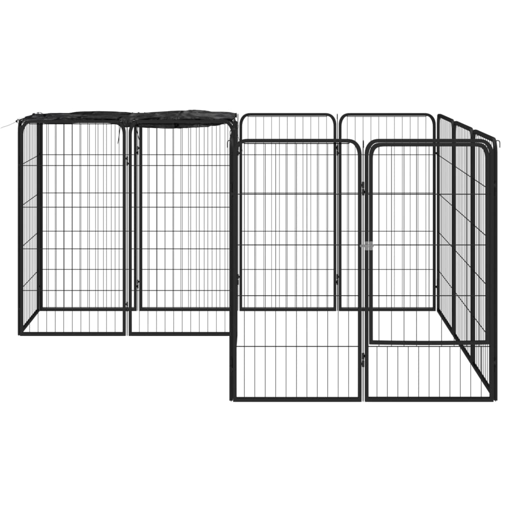 vidaXL Hundbur 14 paneler svart 50x100 cm pulverlackerat stål