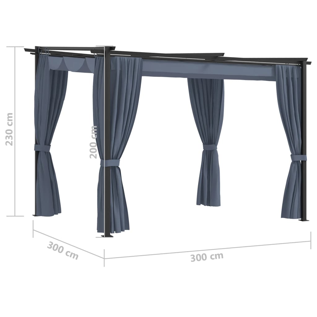 vidaXL Paviljong med draperi 3x3 m antracit stål