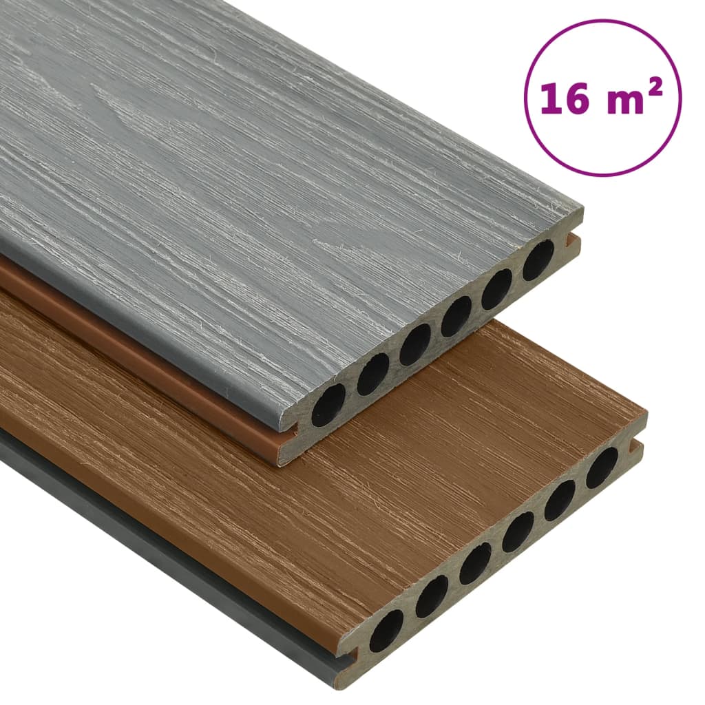 vidaXL WPC-golvplattor med tillbehör brun och grå 16 m² 2,2 m