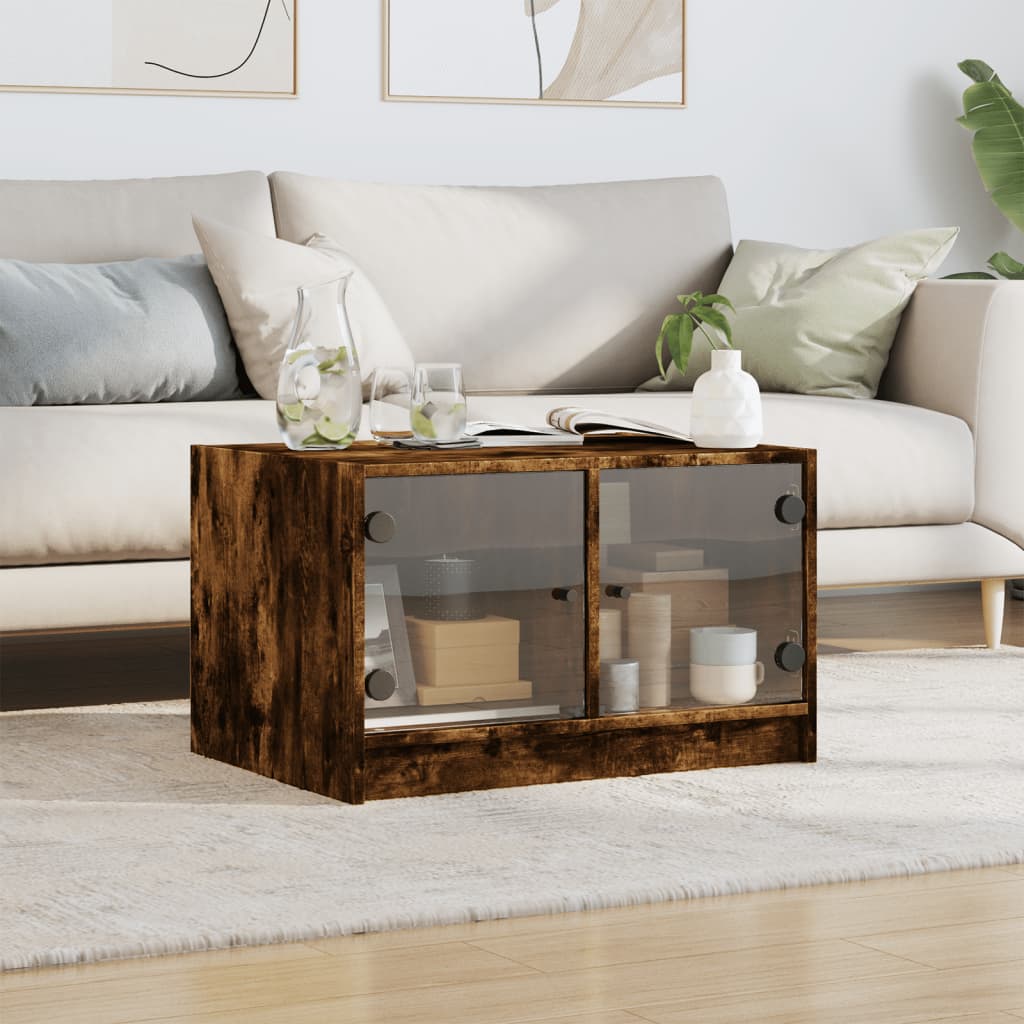 vidaXL Soffbord med glasdörrar rökfärgad ek 68x50x42 cm