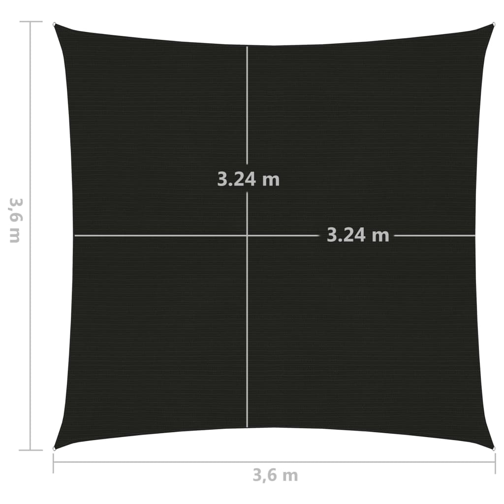 vidaXL Solsegel 160 g/m² svart 3,6x3,6 m HDPE