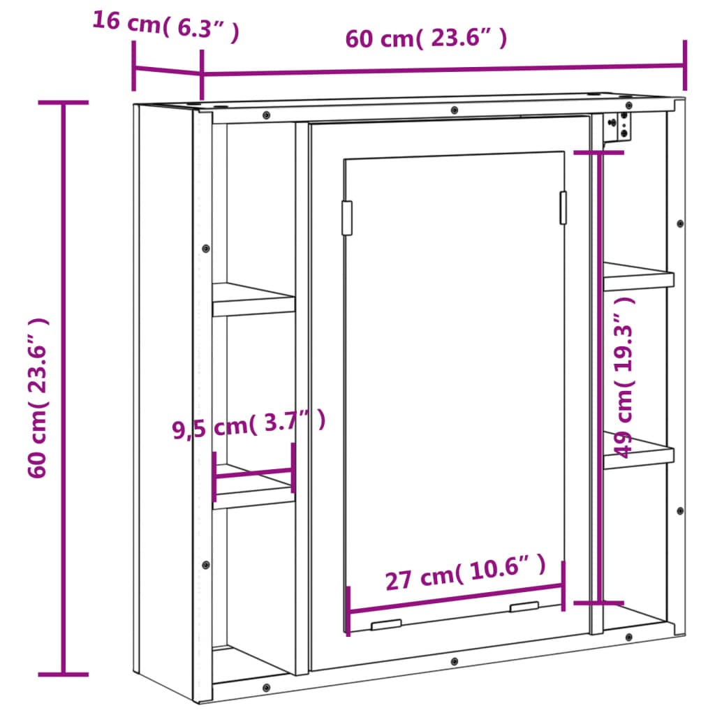 vidaXL Spegelskåp för badrum Brun ek 60x16x60 cm konstruerat trä