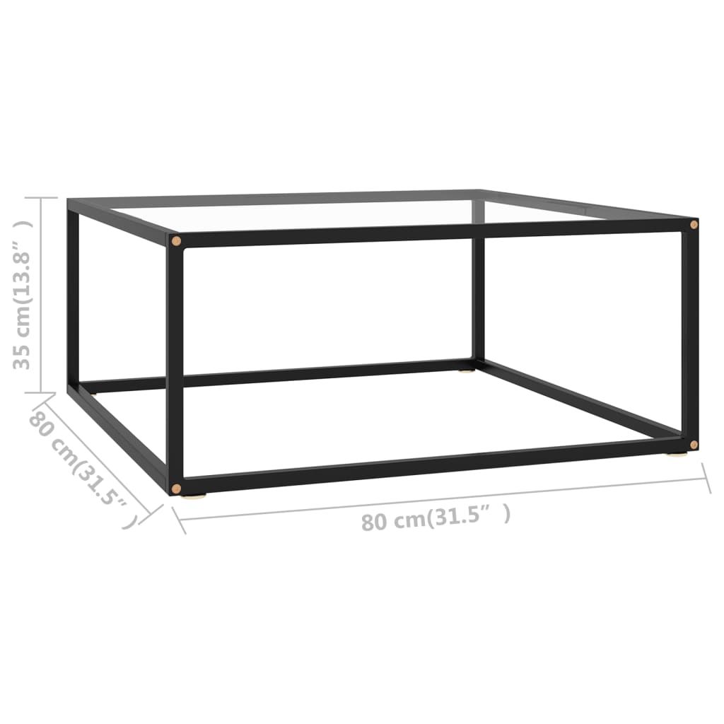 vidaXL Soffbord svart med härdat glas 80x80x35 cm
