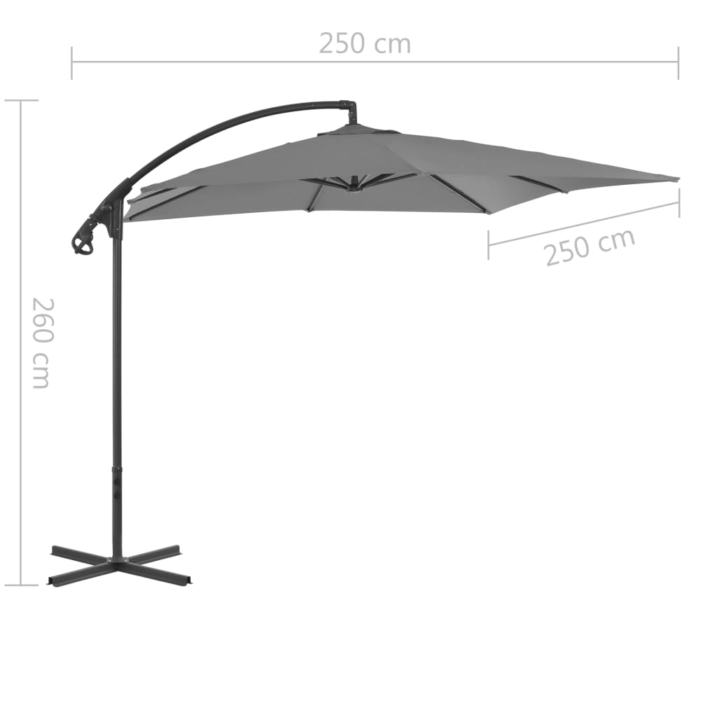 vidaXL Frihängande parasoll med stålstång 250x250 cm antracit