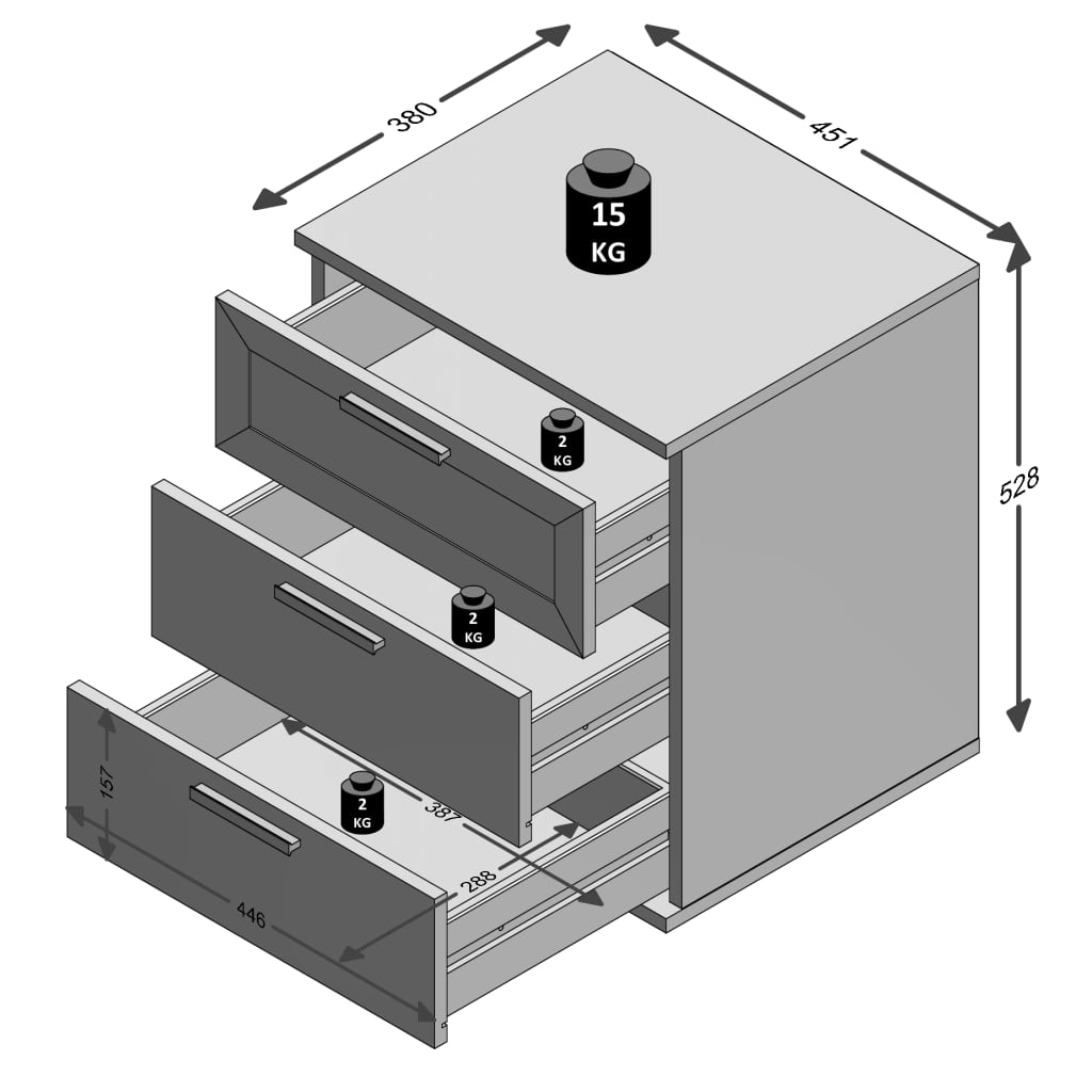 FMD Nattduksbord med 3 lådor ek
