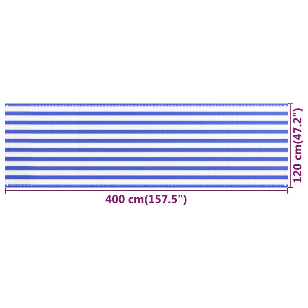 vidaXL Balkongskärm blå och vit 120x400 cm HDPE