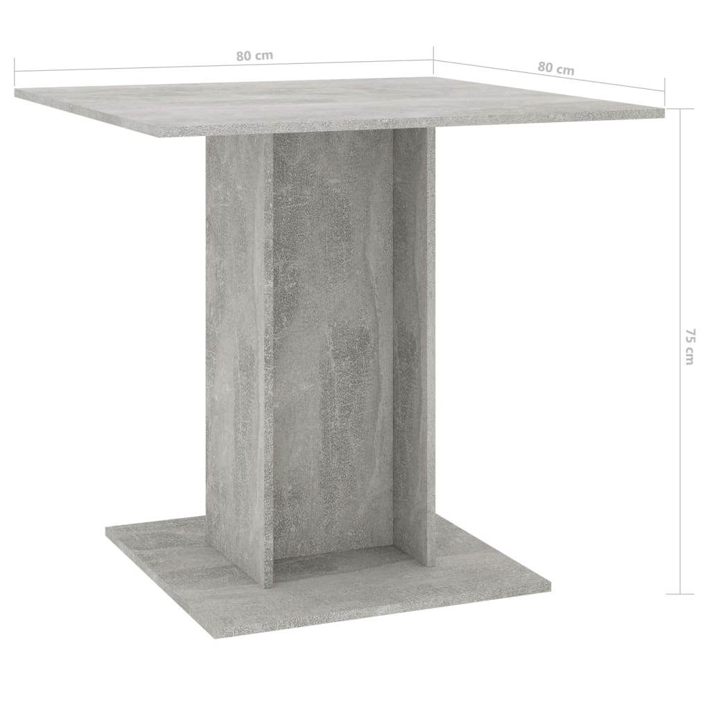 vidaXL Matbord betonggrå 80x80x75 cm spånskiva