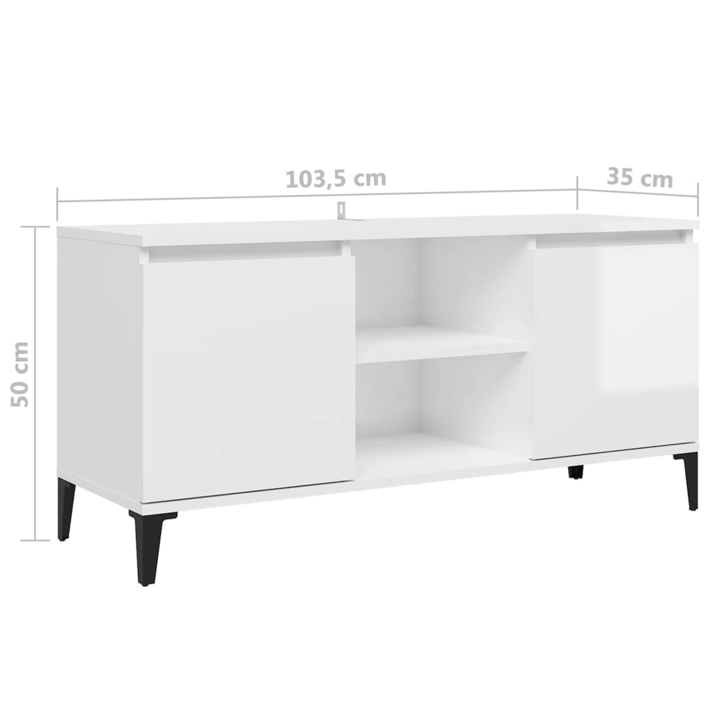 vidaXL TV-bänk med metallben vit högglans 103,5x35x50 cm