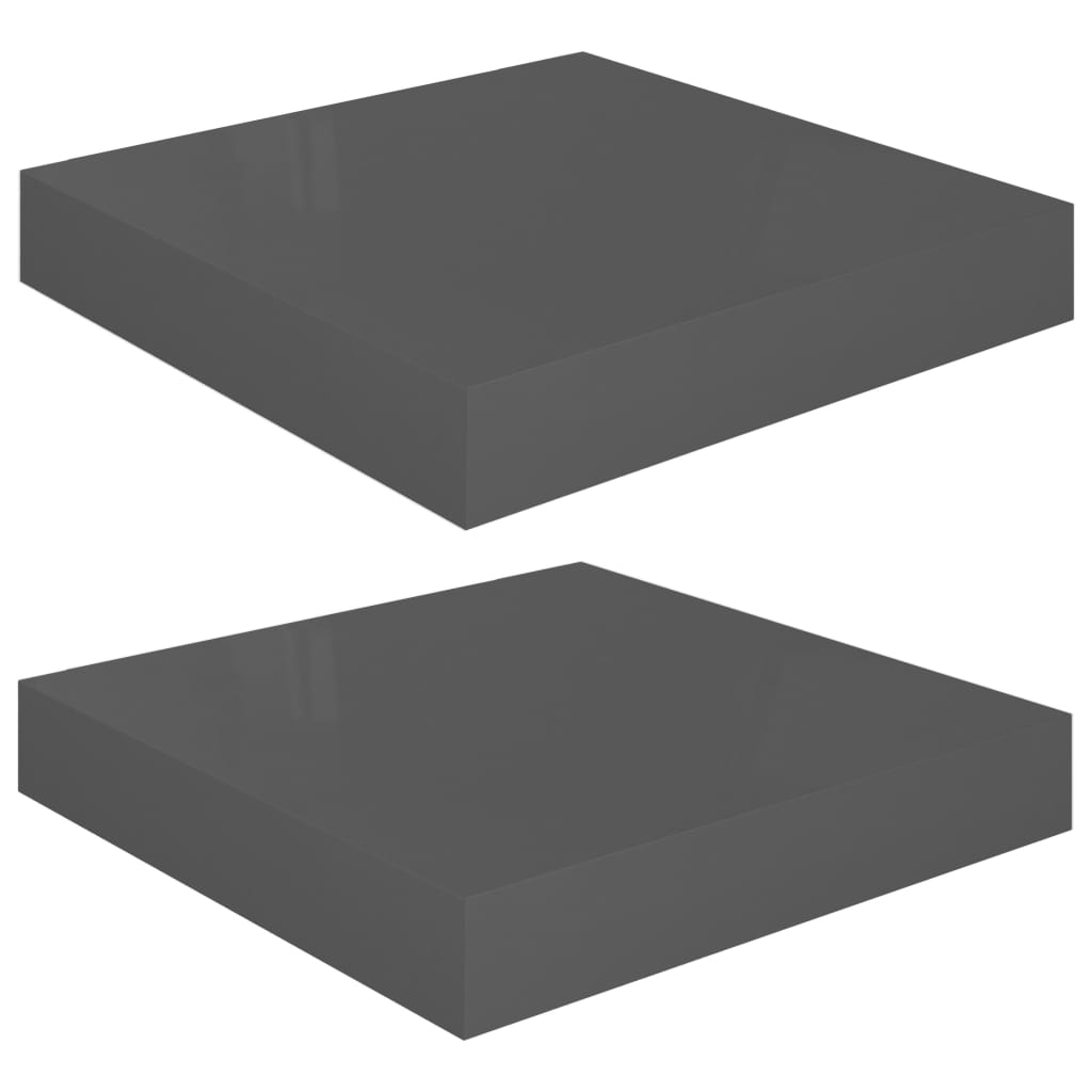 vidaXL Svävande vägghyllor 2 st grå högglans 23x23,5x3,8 cm MDF