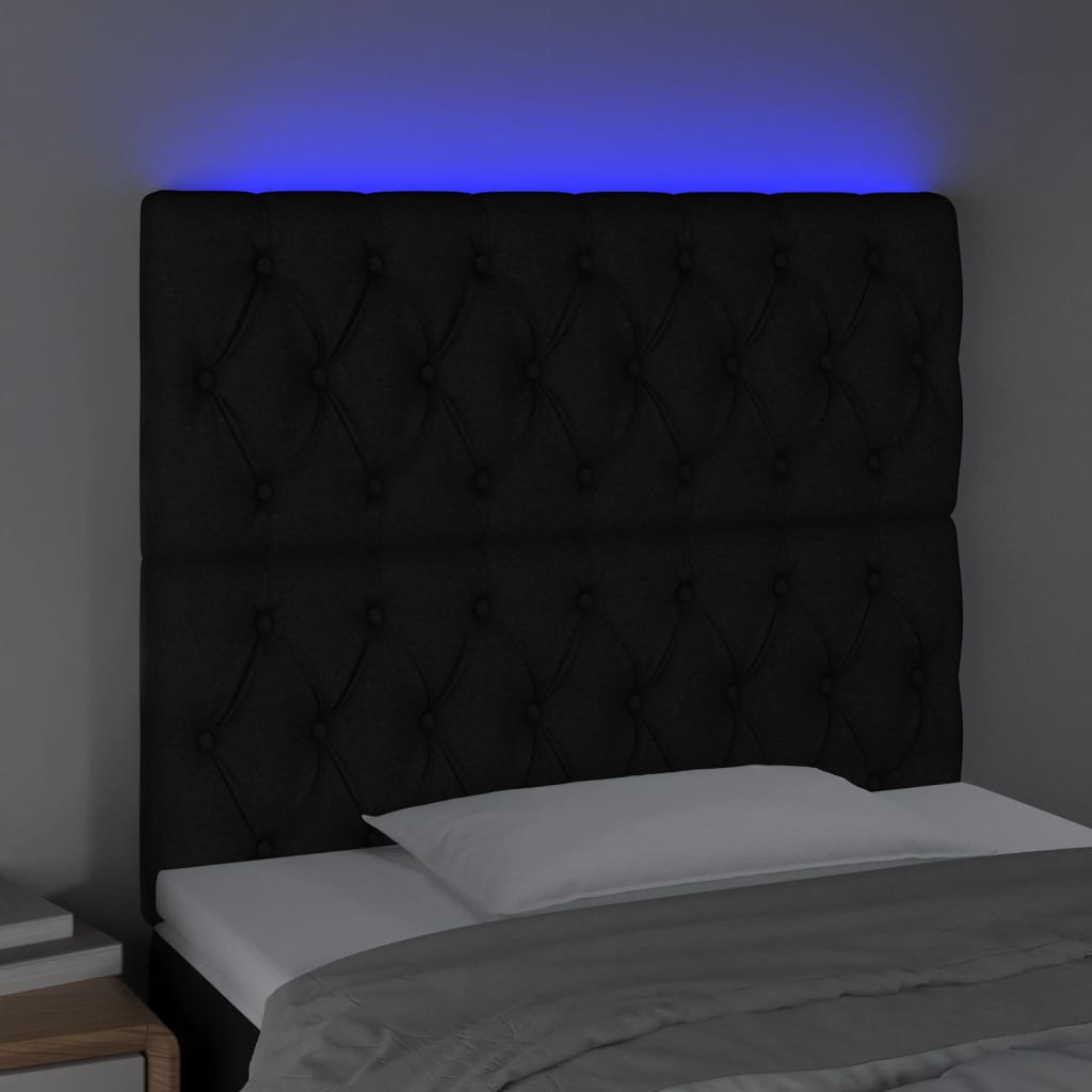 vidaXL Sänggavel LED svart 100x7x118/128 cm tyg
