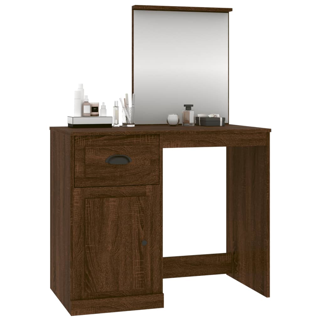 vidaXL Sminkbord med spegel brun ek 90x50x132,5 cm konstruerat trä