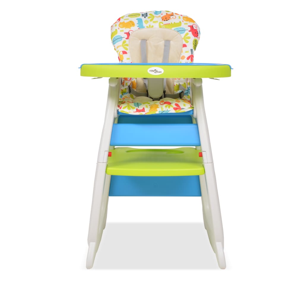 vidaXL 3-i-1 Konvertibel barnstol med bord blå och grön