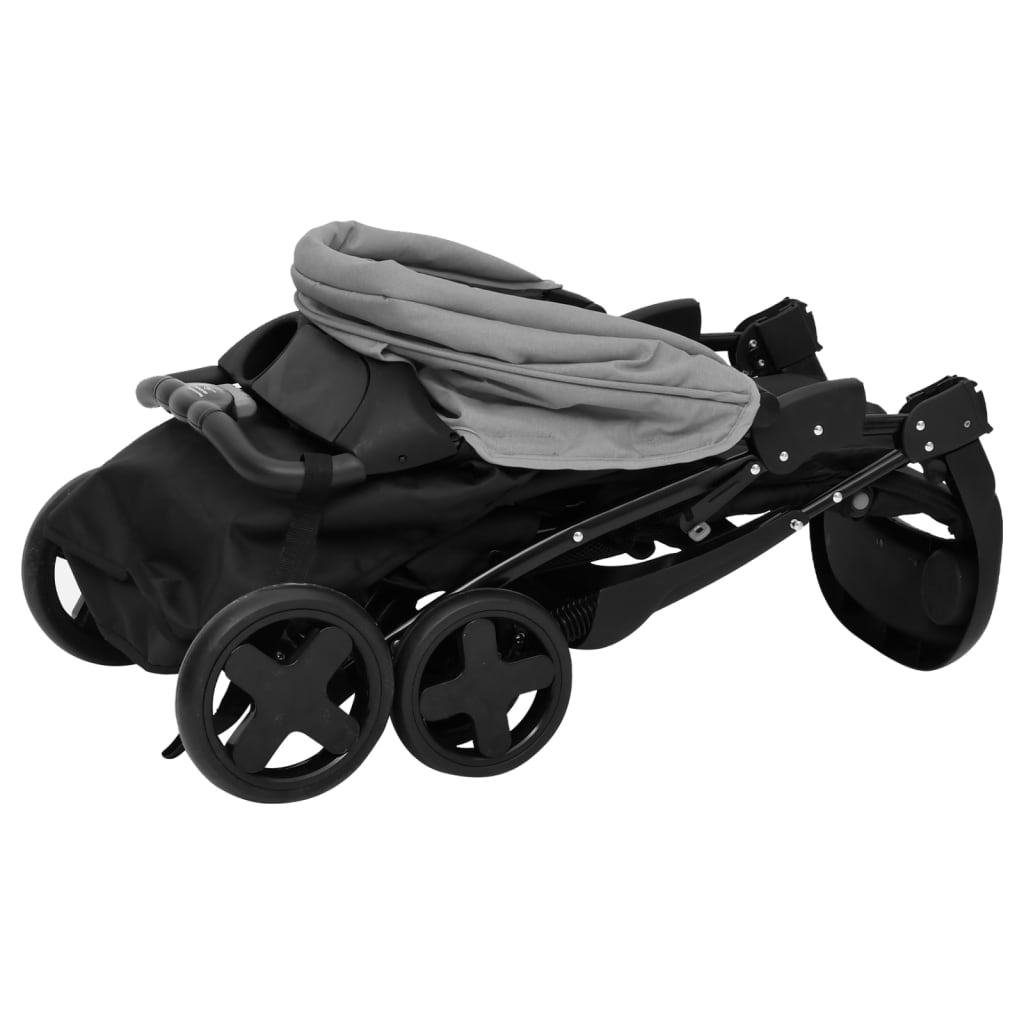 vidaXL Barnvagn 2-i-1 ljusgrå och svart stål