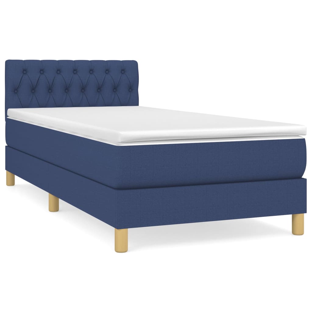 vidaXL Ramsäng med madrass blå 90x200 cm tyg