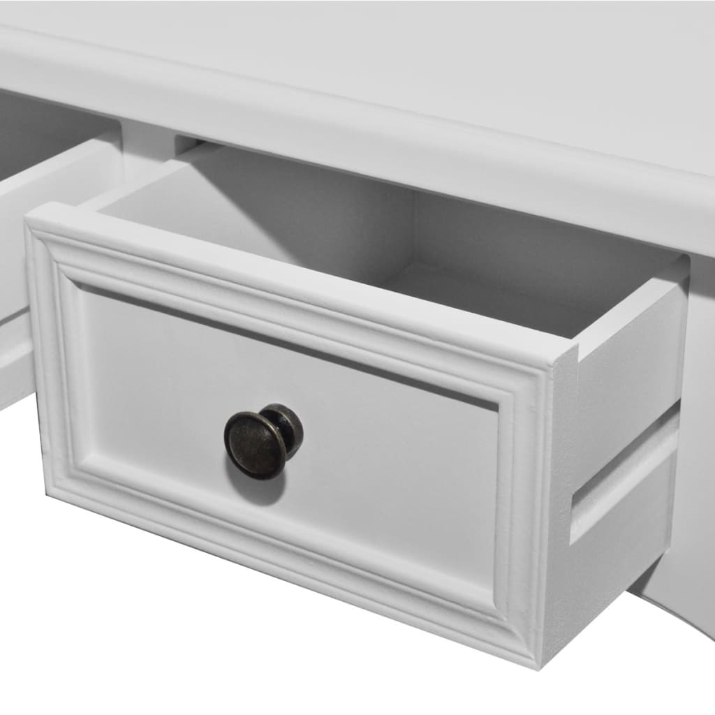 vidaXL Konsolbord med tre lådor vit