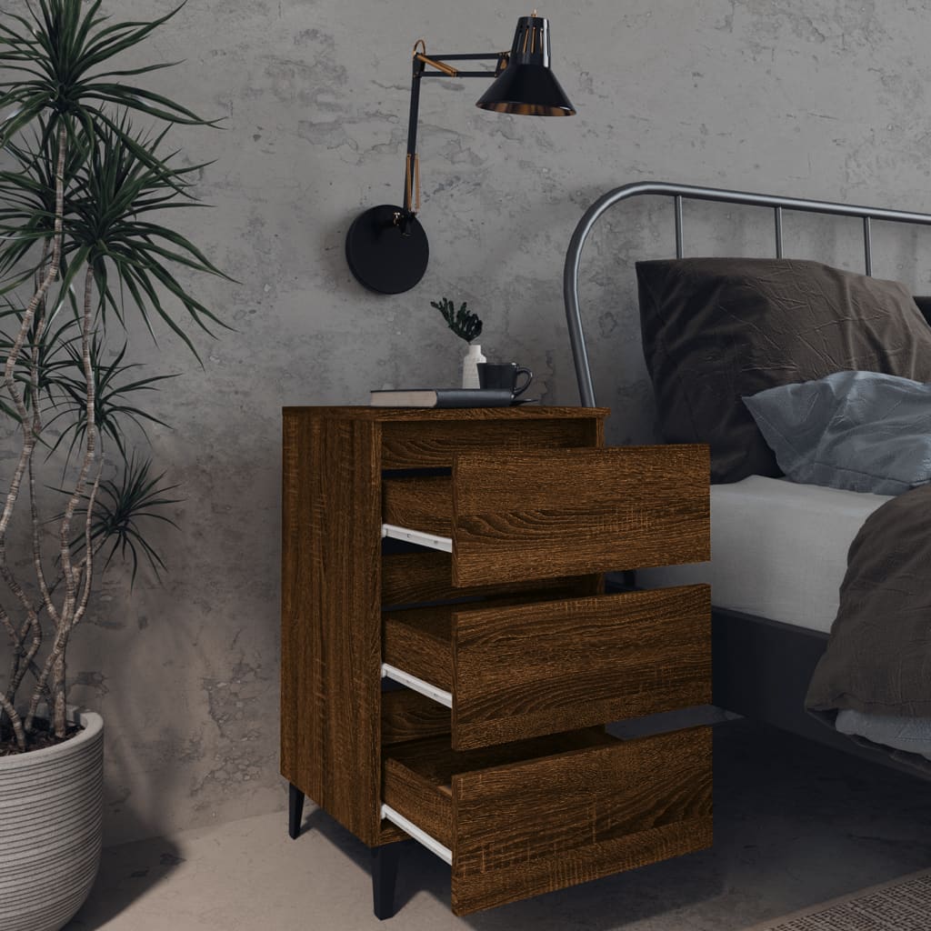 vidaXL Sängbord med metallben 2 st brun ek 40x35x69 cm