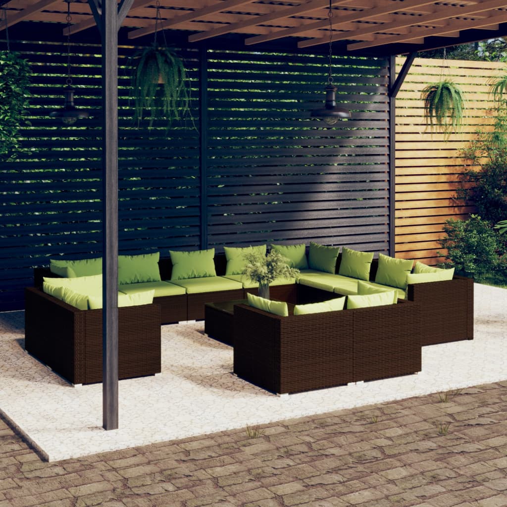 vidaXL Loungegrupp för trädgården med dynor 13 delar konstrotting brun