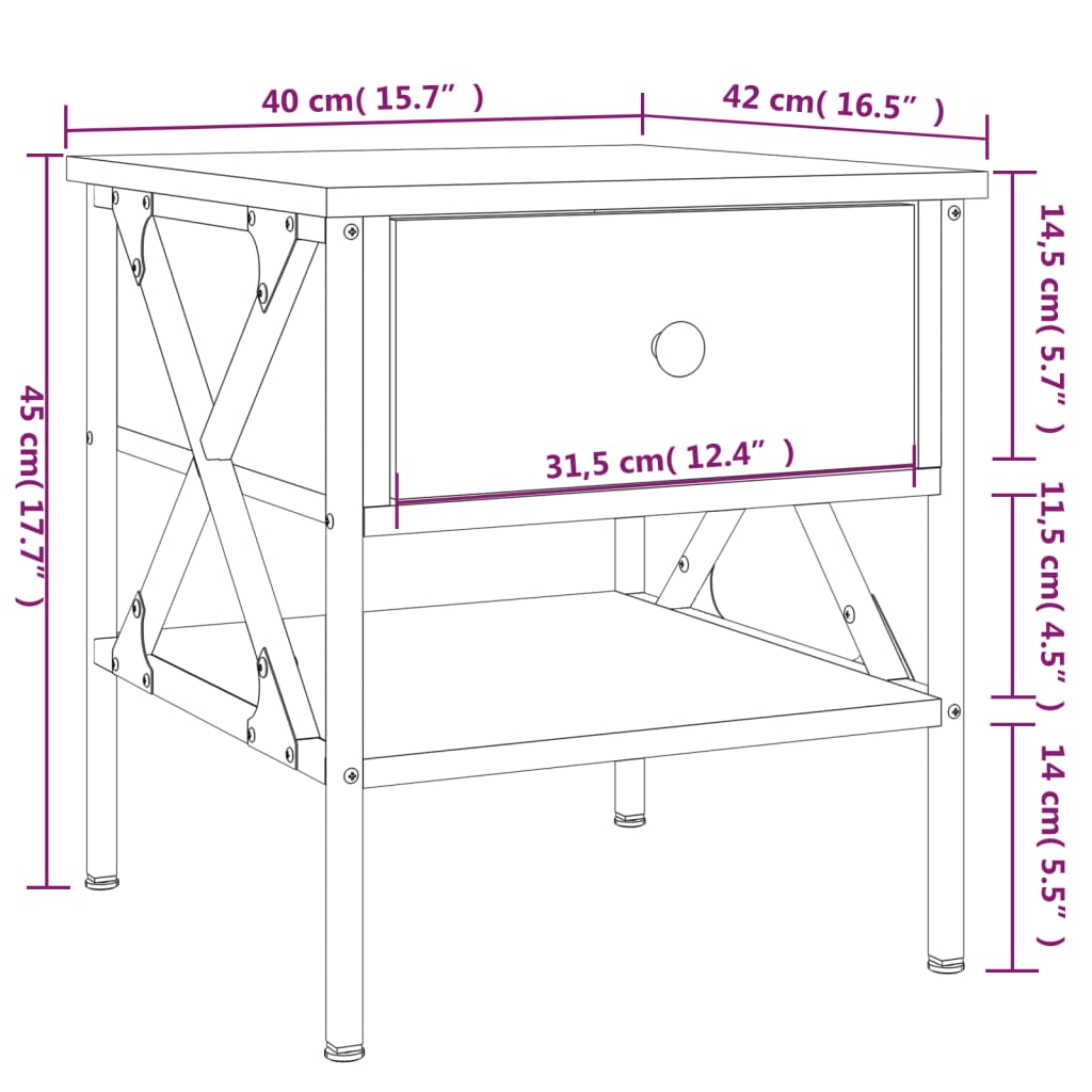 vidaXL Sängbord 2 st sonoma-ek 40x42x45 cm konstruerat trä
