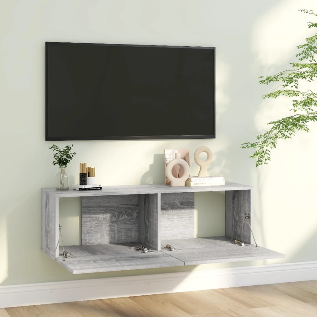 vidaXL Tv-bänk för vägg grå sonoma 100x30x30 cm konstruerat trä