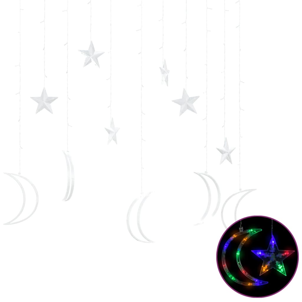 vidaXL Ljusgardin stjärnor och månar fjärrkontroll 138 LED flerfärgad