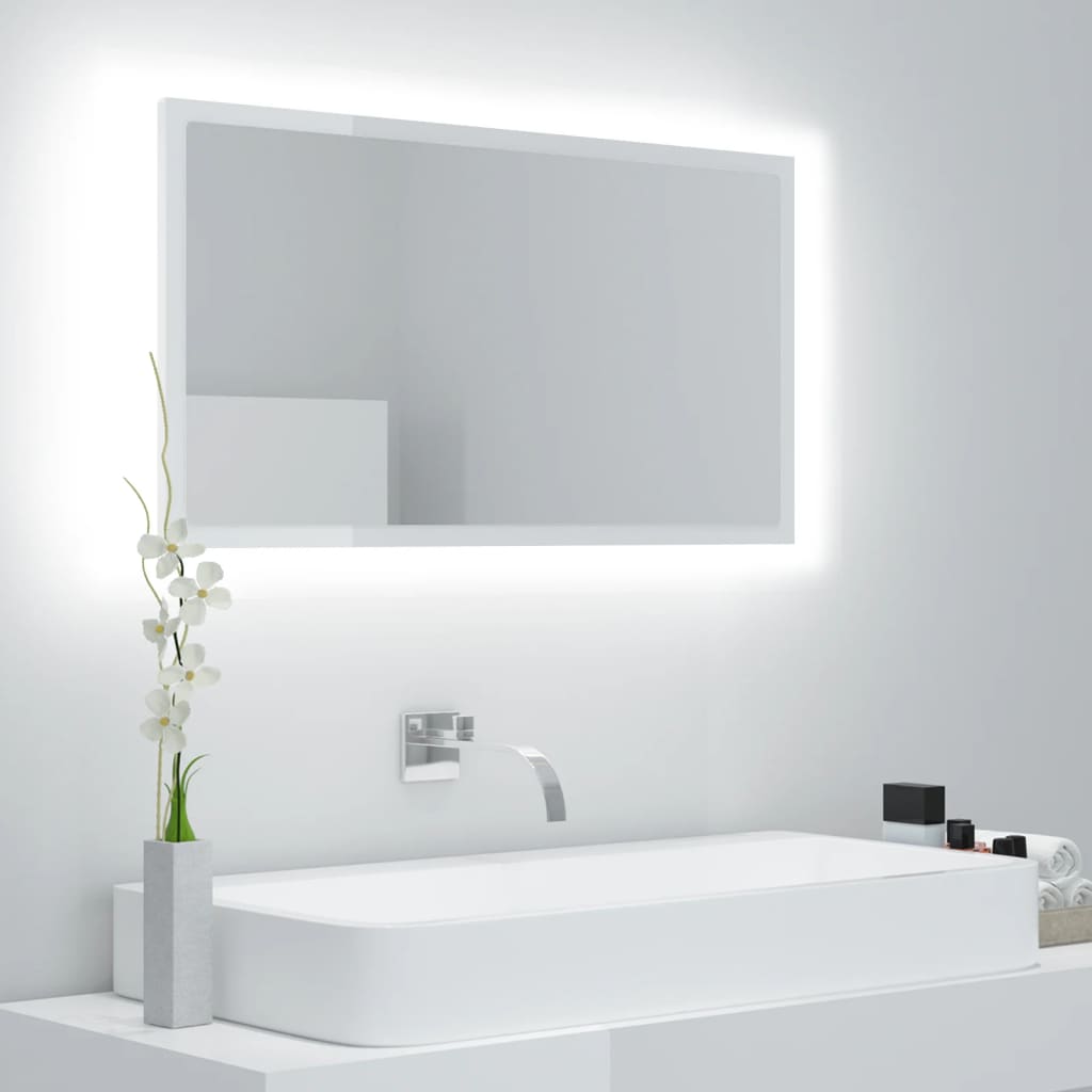 vidaXL Badrumsspegel med LED vit högglans 80x8,5x37 cm akryl