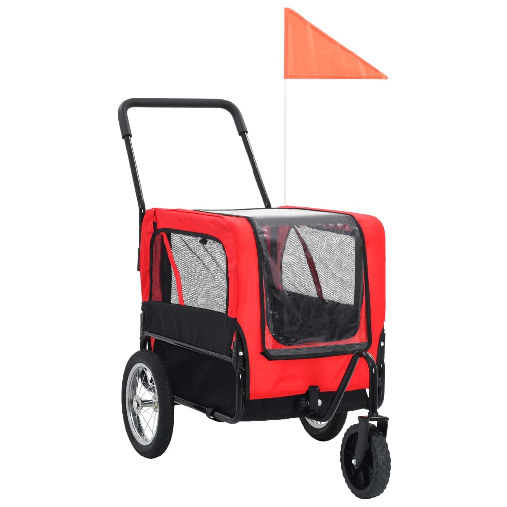 vidaXL 2-i-1-Cykelvagn för husdjur och joggingvagn röd och svart