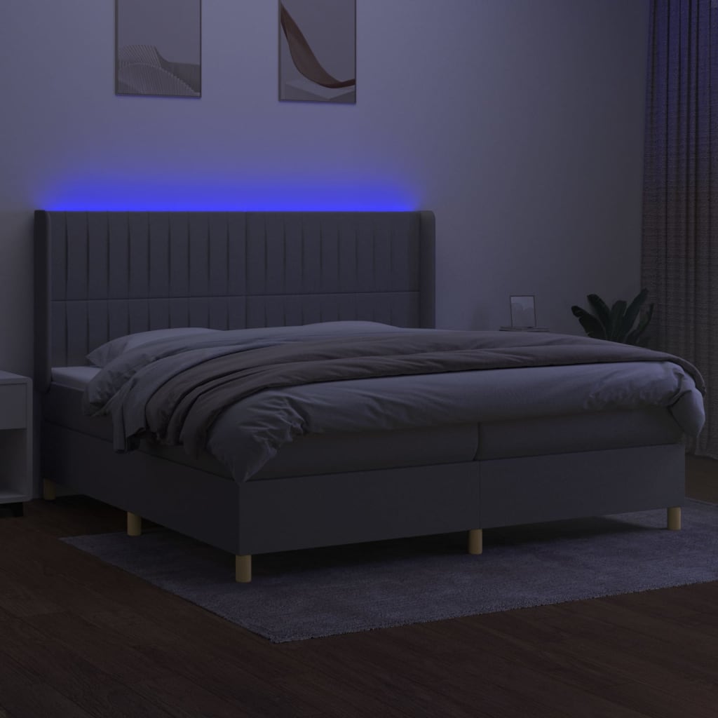 vidaXL Ramsäng med madrass & LED ljusgrå 200x200 cm tyg