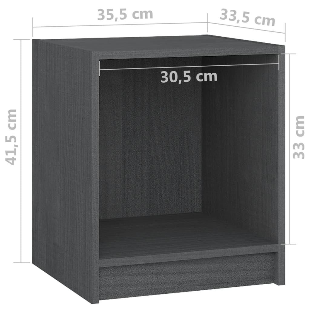 vidaXL Sängbord 2 st grå 35,5x33,5x41,5 cm massivt furu