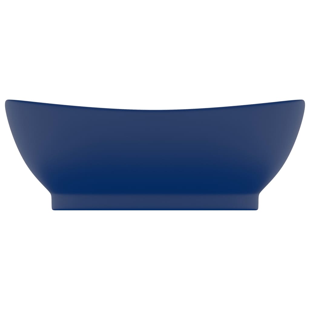 vidaXL Ovalt handfat med bräddavlopp matt mörkblå 58,5x39 cm keramik
