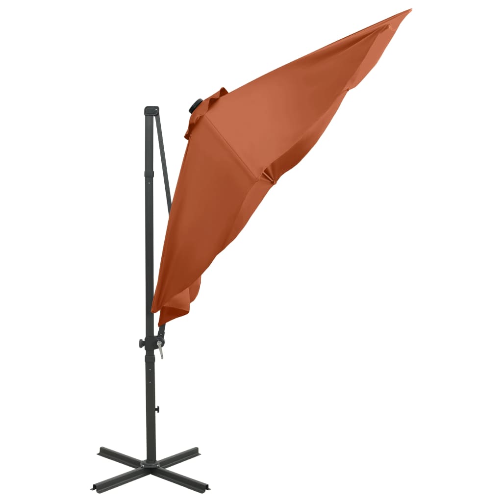 vidaXL Frihängande parasoll med stång och LED terrakotta 300 cm