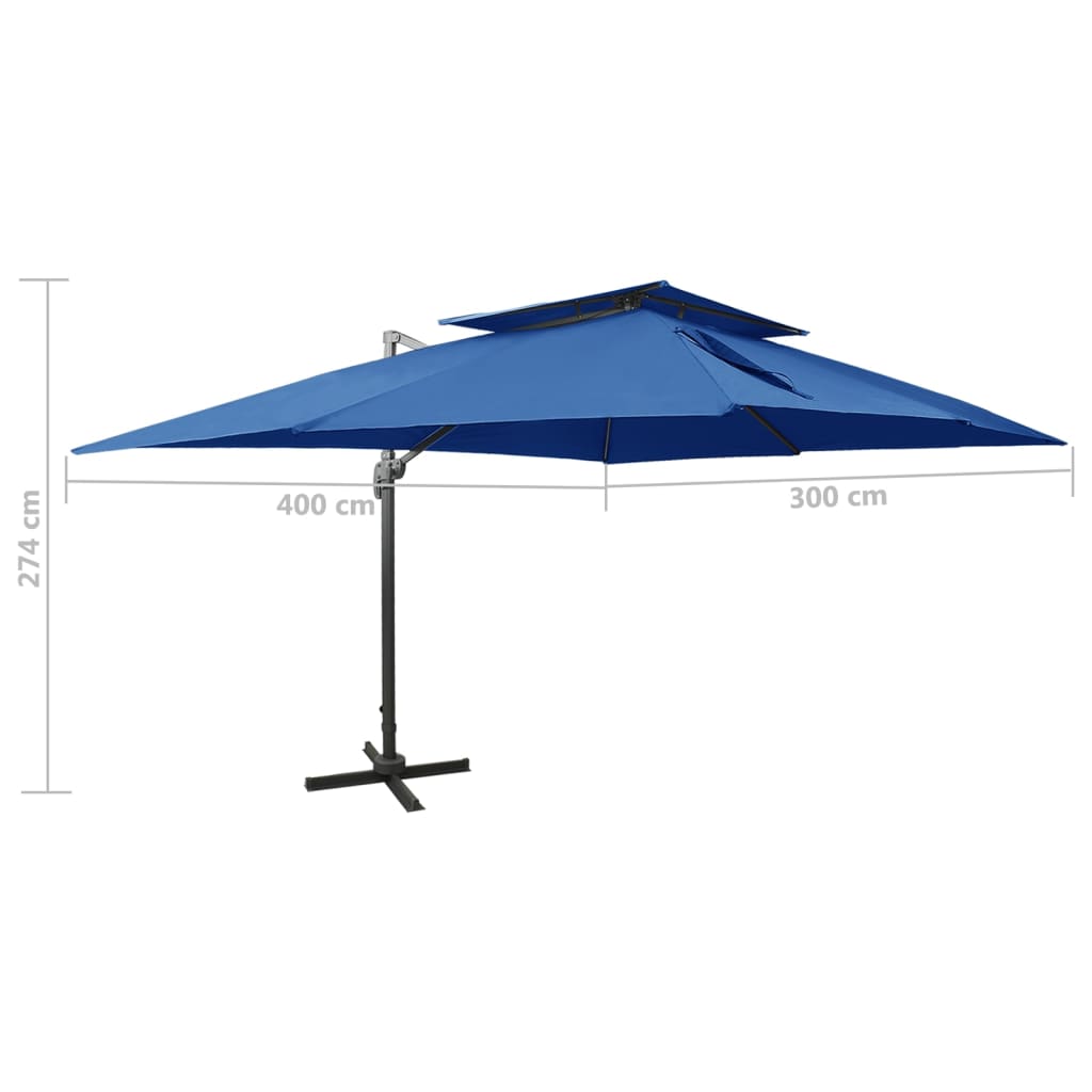 vidaXL Frihängande parasoll med ventilation azurblå 400x300 cm