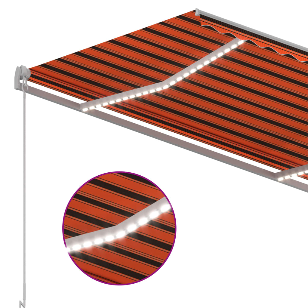 vidaXL Automatisk markis med vindsensor & LED 3x2,5 m orange/brun