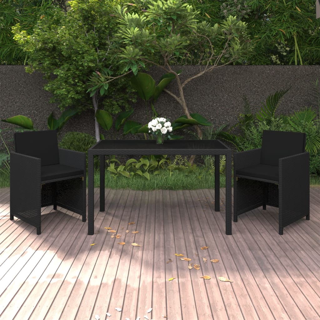 vidaXL Matgrupp för trädgården med dynor 3 delar konstrotting svart