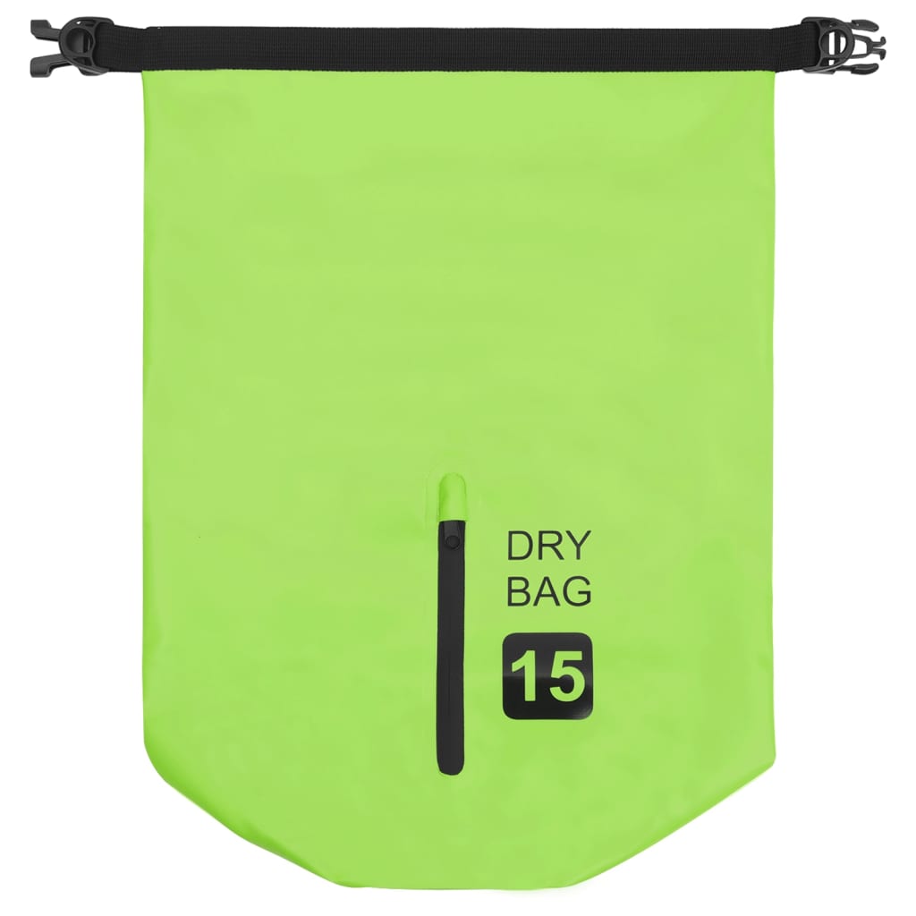 vidaXL Vattentät packpåse med dragkedja grön 15 L PVC