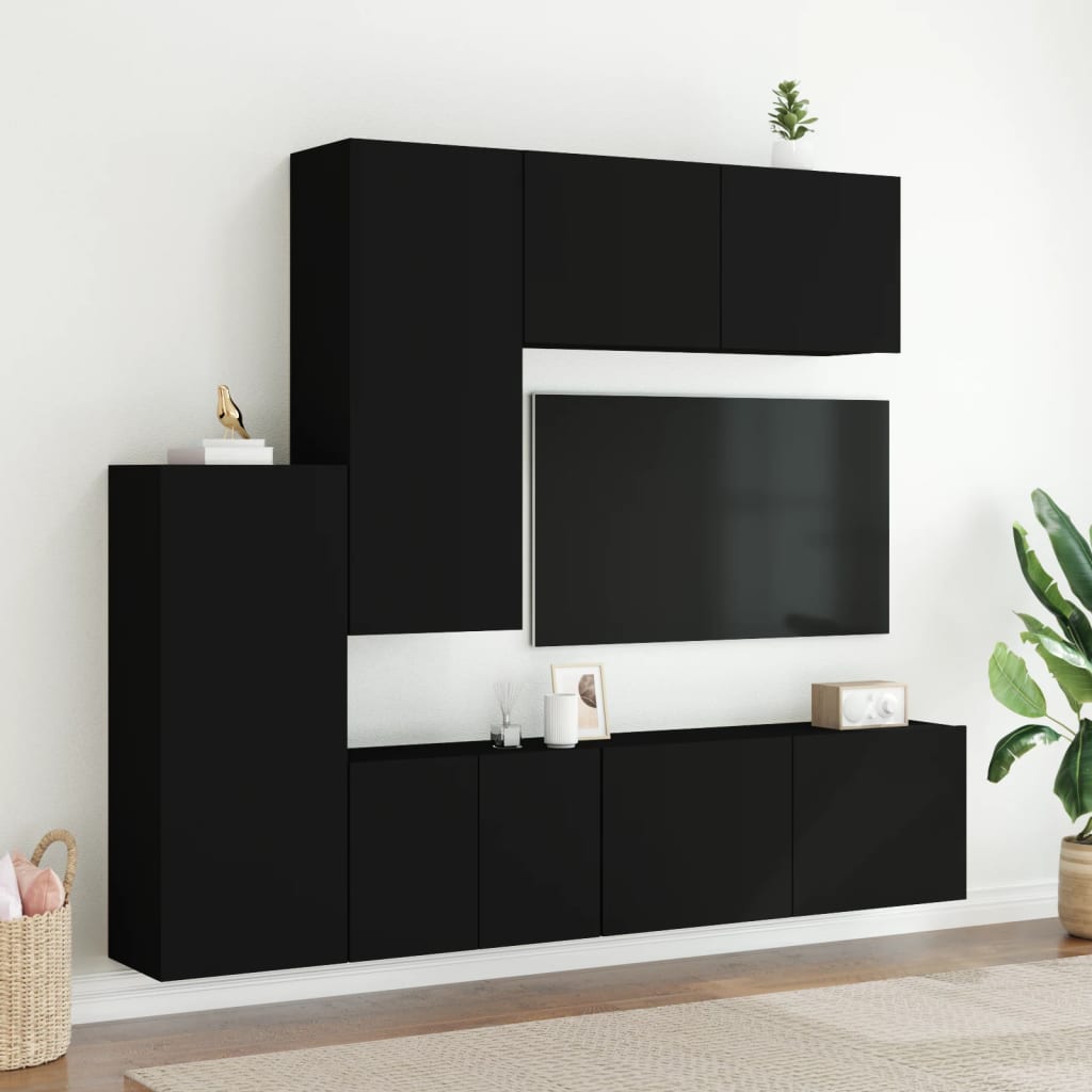 vidaXL Väggmonterade TV-enheter 5 delar svart konstruerat trä