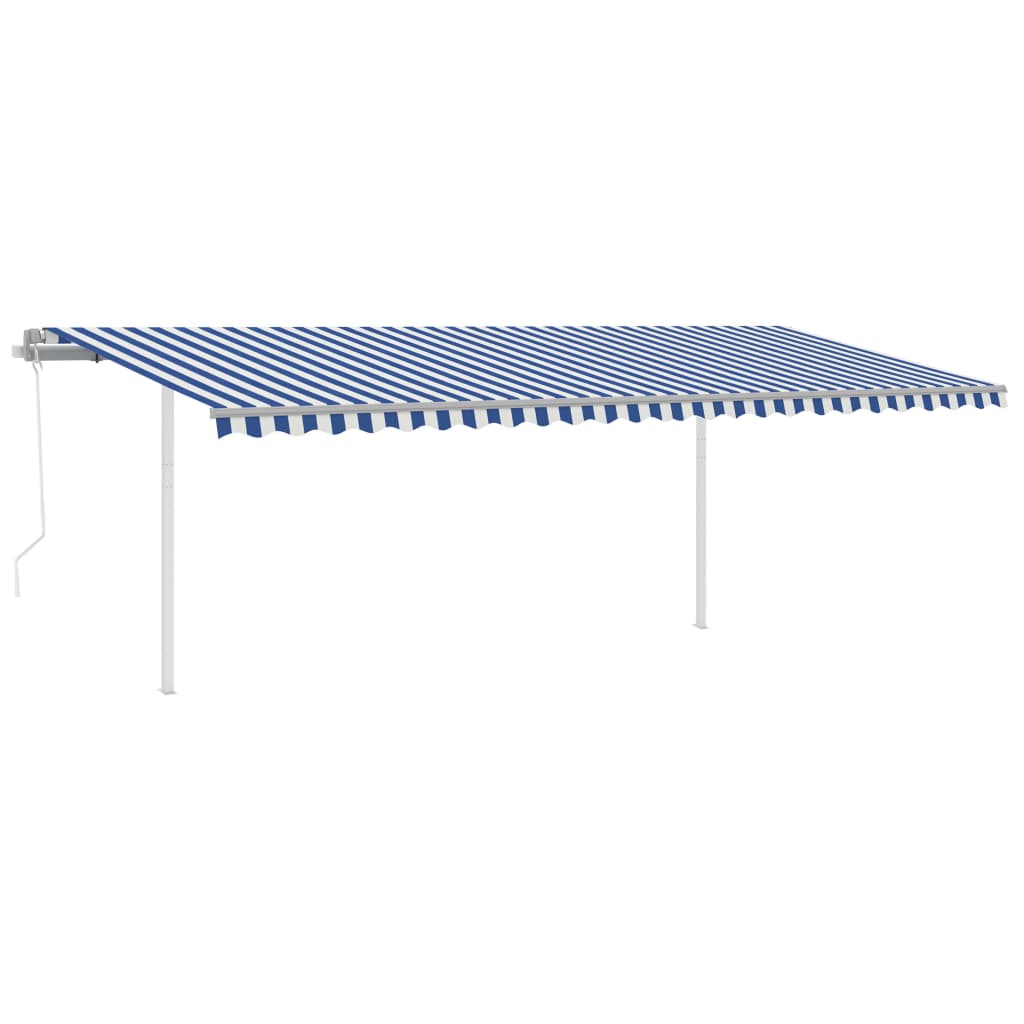 vidaXL Markis med stolpar automatisk 6x3,5 m blå och vit