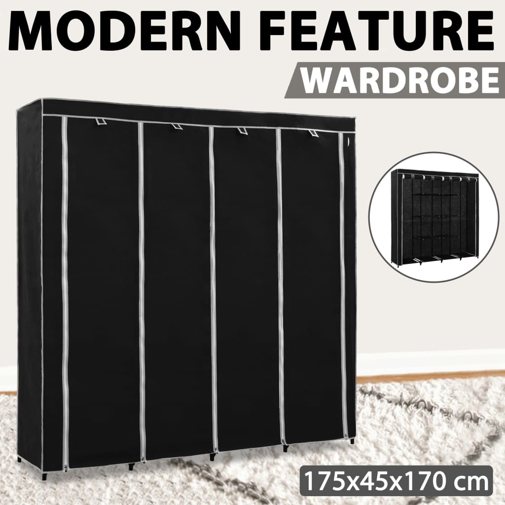 vidaXL Garderob med 4 fack svart 175x45x170 cm