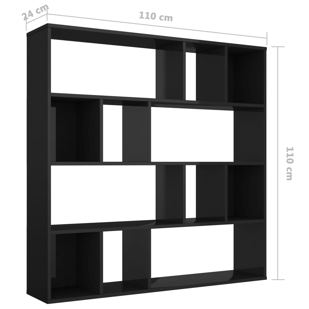 vidaXL Rumsavdelare/bokhylla högglans svart 110x24x110 cm spånskiva