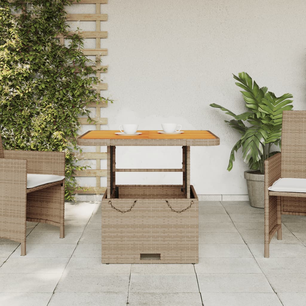 vidaXL Trädgårdsbord beige 80x80x71 cm konstrotting och akaciaträ