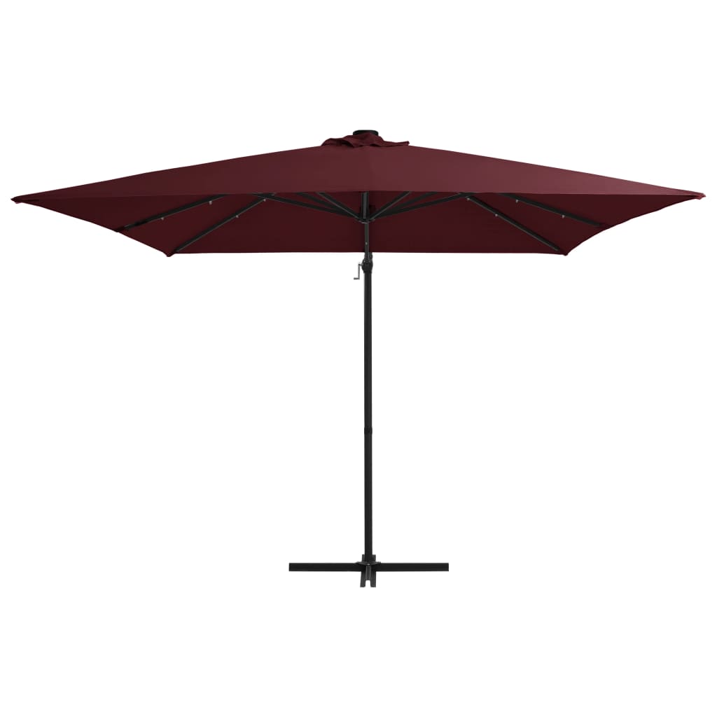 vidaXL Frihängande parasoll med LED vinröd 250x250 cm