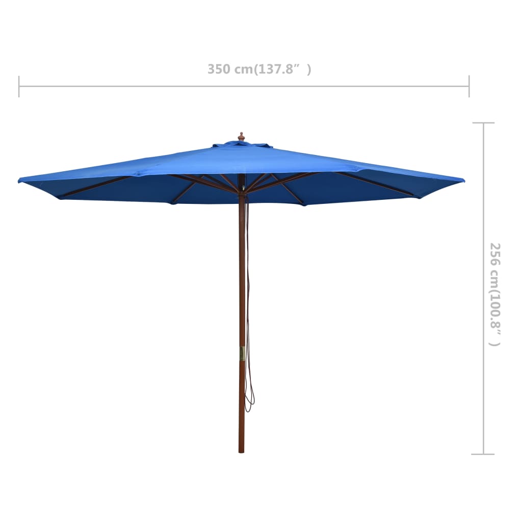 vidaXL Trädgårdsparasoll med trästång 350 cm blå
